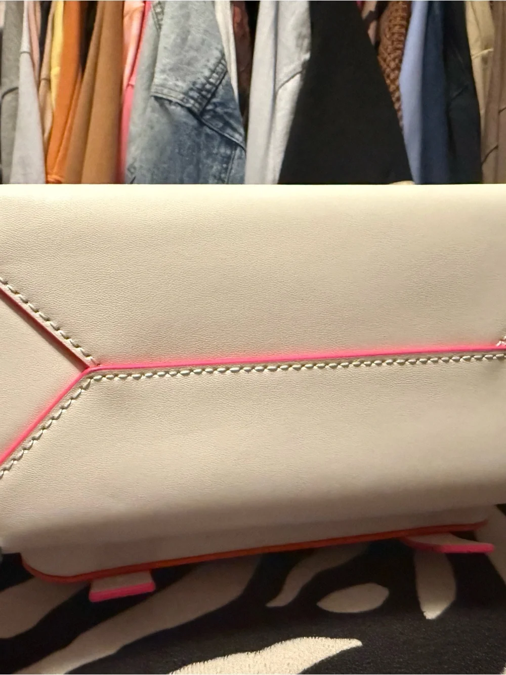 Michael Kors White Satchel with Pink Trim and Iridescent Hardware
